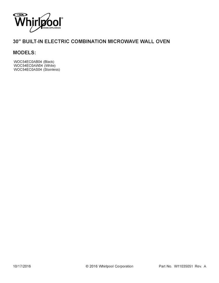 Cover Sheet Diagram and Parts List for WOC54EC0AS04  Whirlpool Microwave