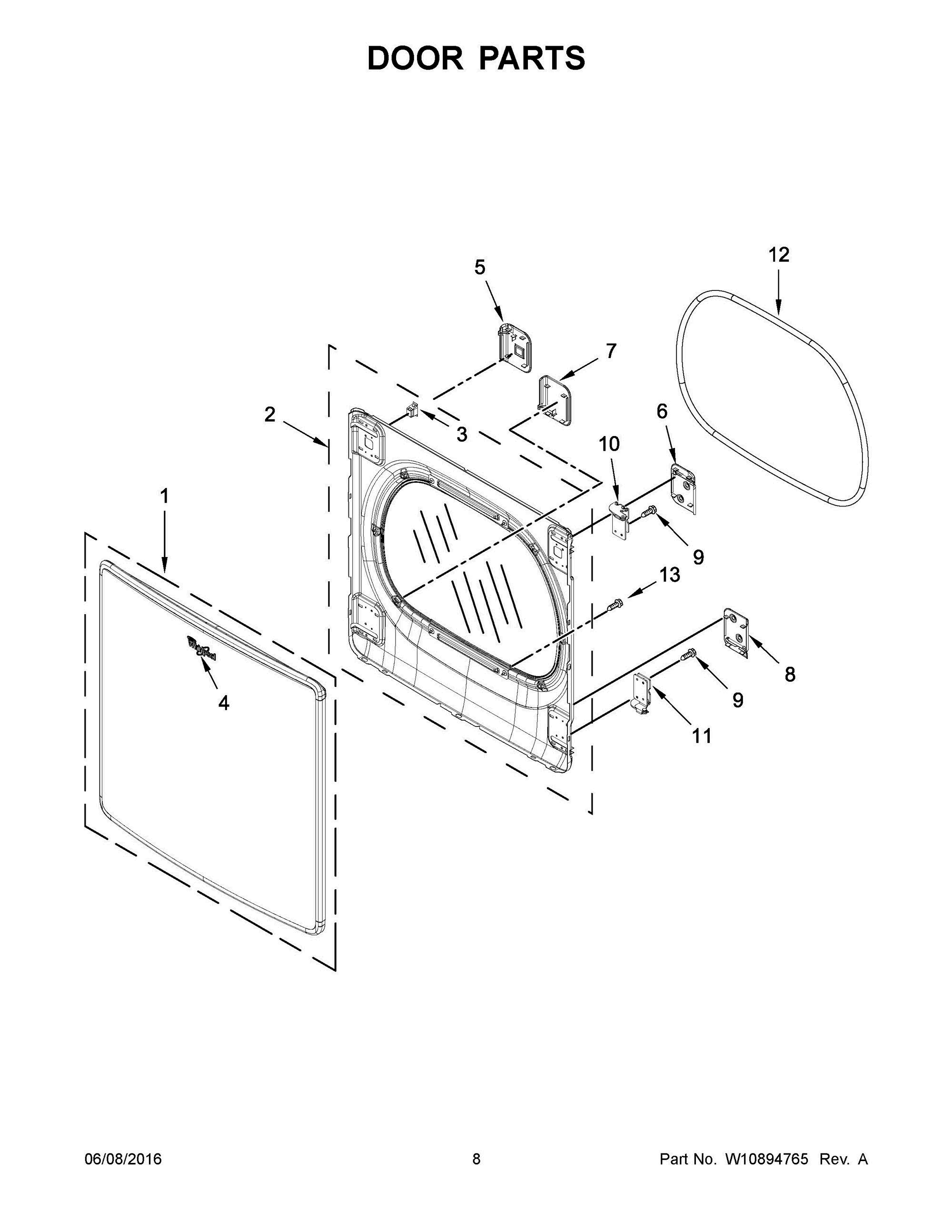 05 - DOOR PARTS Diagram and Parts List for YWED9500EC0  Whirlpool Dryer