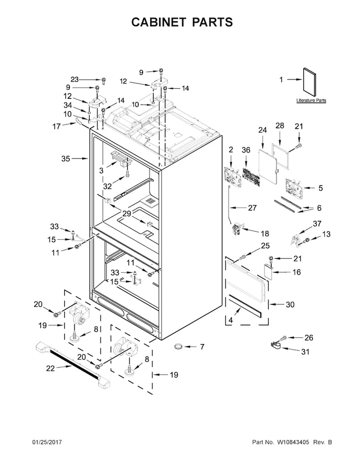 Cabinet Parts Diagram and Parts List for KRFF707ESS01  KitchenAid Refrigerator