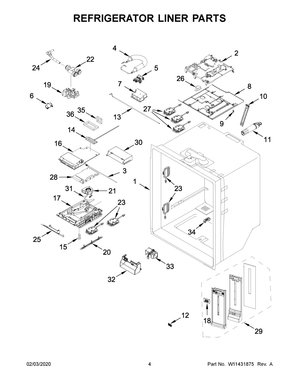 Refrigerator Liner Parts Diagram and Parts List for WRF767SDHZ01  Whirlpool Refrigerator