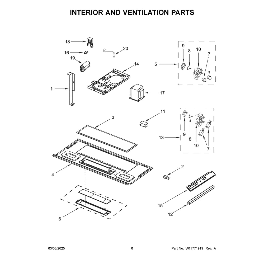 Interior And Ventilation Parts Diagram and Parts List for YWMMS3130RB01  Whirlpool Microwave