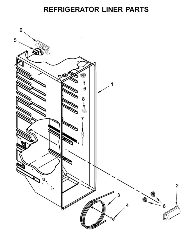 Refrigerator Liner Parts Diagram and Parts List for 10650049714  Kenmore Refrigerator