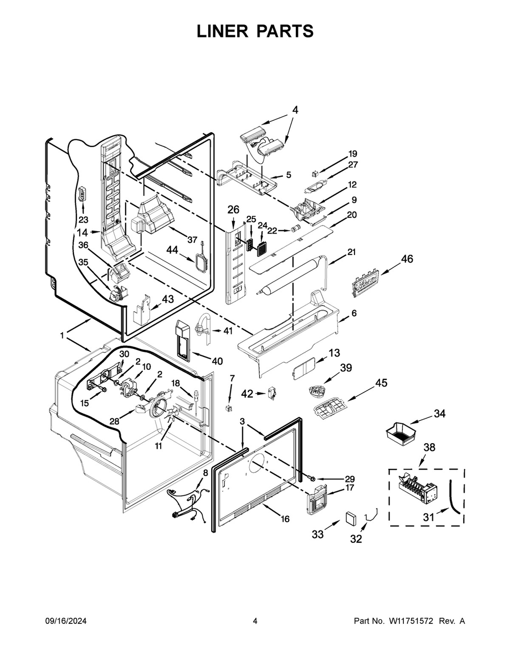 03 - Liner Parts Diagram and Parts List for KRFF300ESS06  Whirlpool Refrigerator