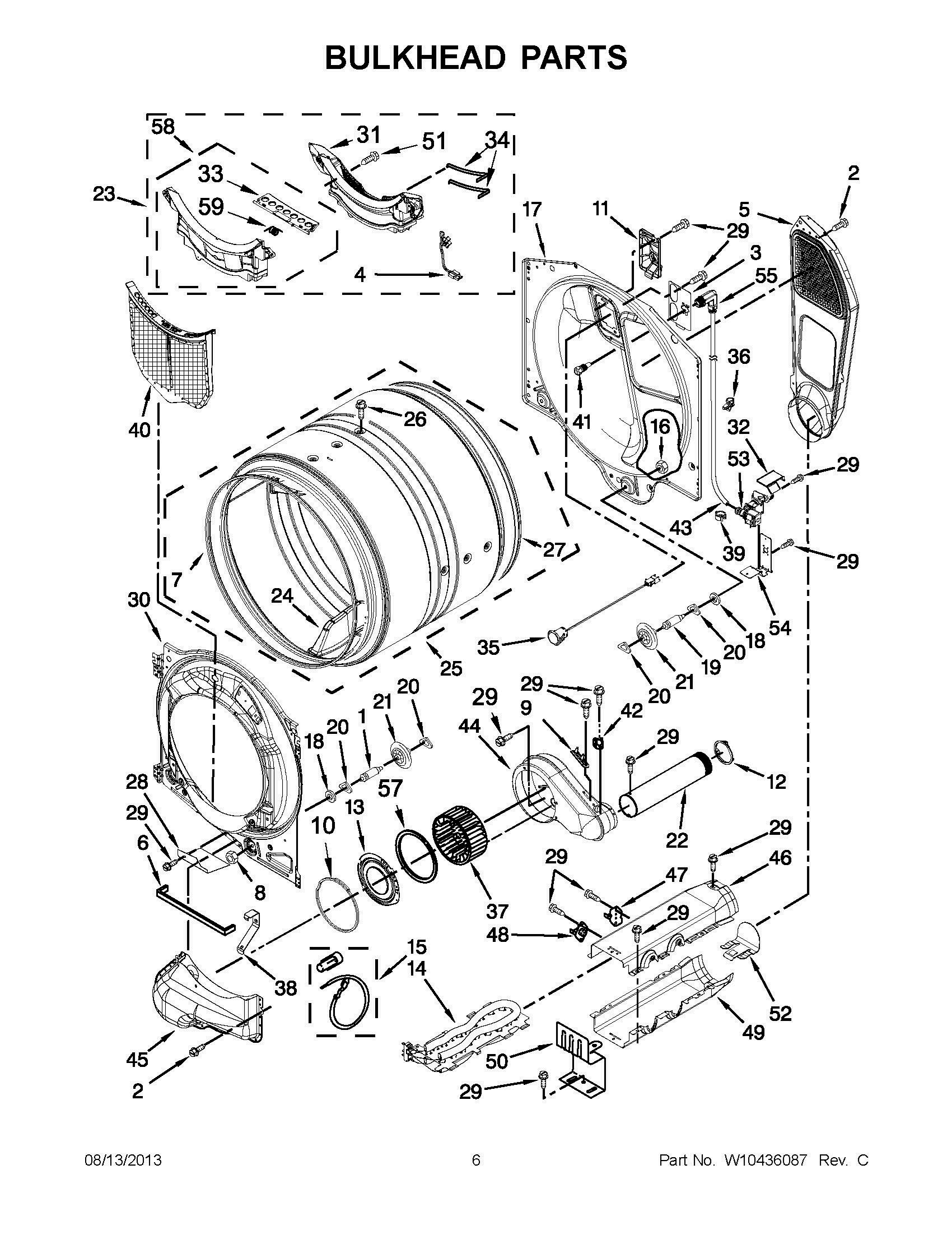 03 - BULKHEAD PARTS Diagram and Parts List for YMED7000XR2  Whirlpool Dryer