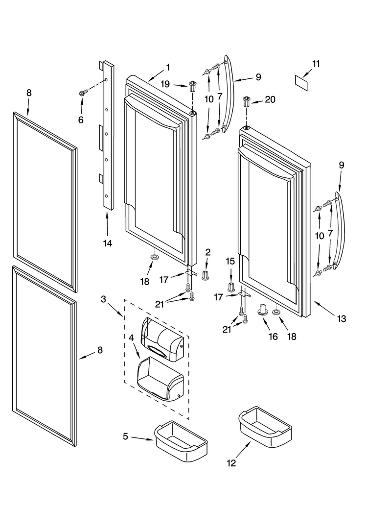 Refrigerator Door Parts Diagram and Parts List for GX5FHDXTL11  Whirlpool Refrigerator