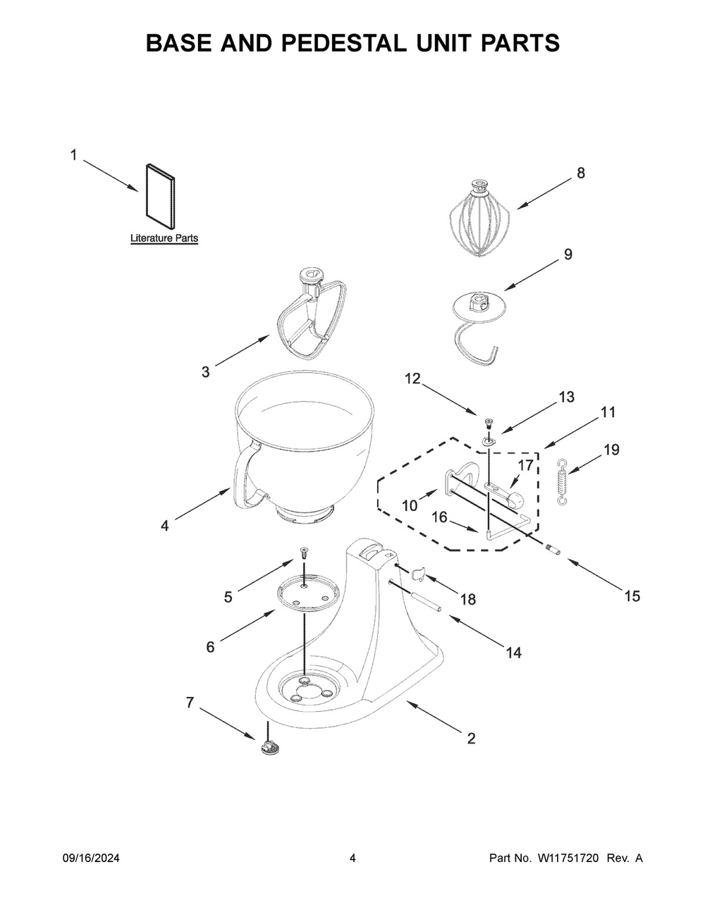 03 - Base And Pedestal Unit Parts Diagram and Parts List for 5K45SSSOB5  Whirlpool Mixer