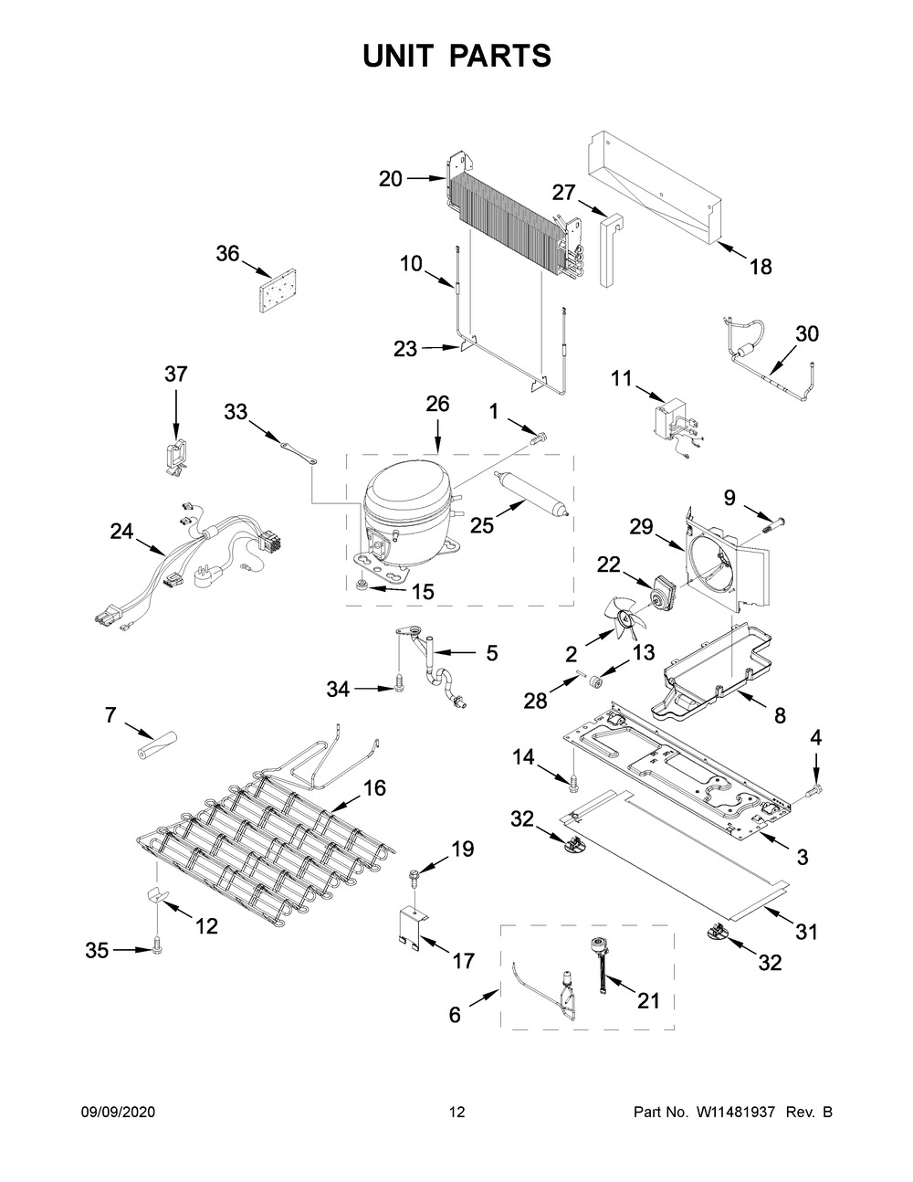 Unit Parts Diagram and Parts List for KRMF706EBS04  Whirlpool Refrigerator
