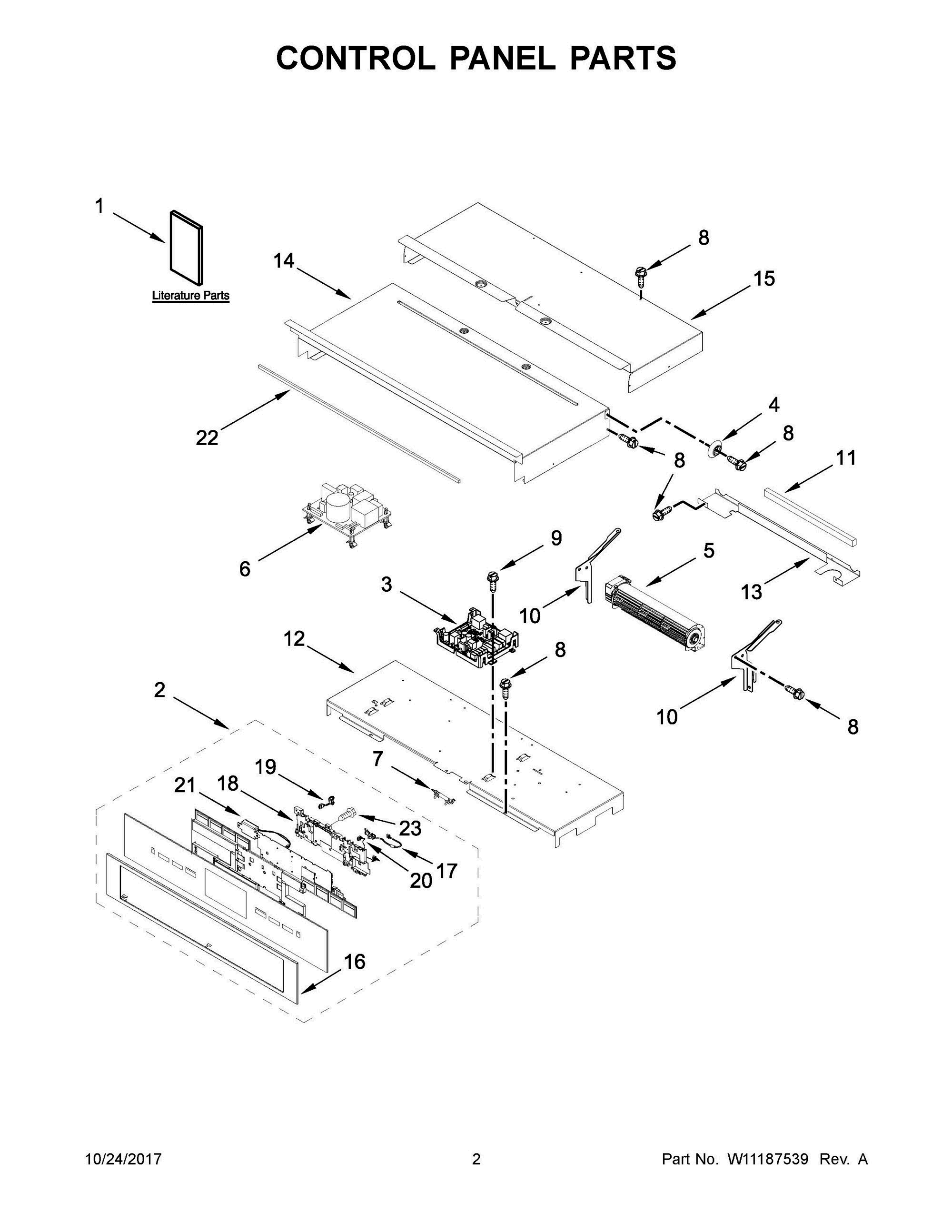02 - CONTROL PANEL PARTS Diagram and Parts List for JJW2427DS02  Whirlpool Wall Oven