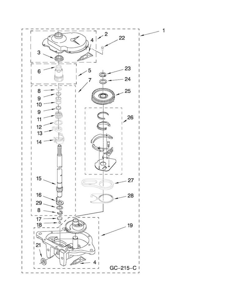 Gearcase Parts Diagram and Parts List for 11088732798  Kenmore Washer Dryer Combo