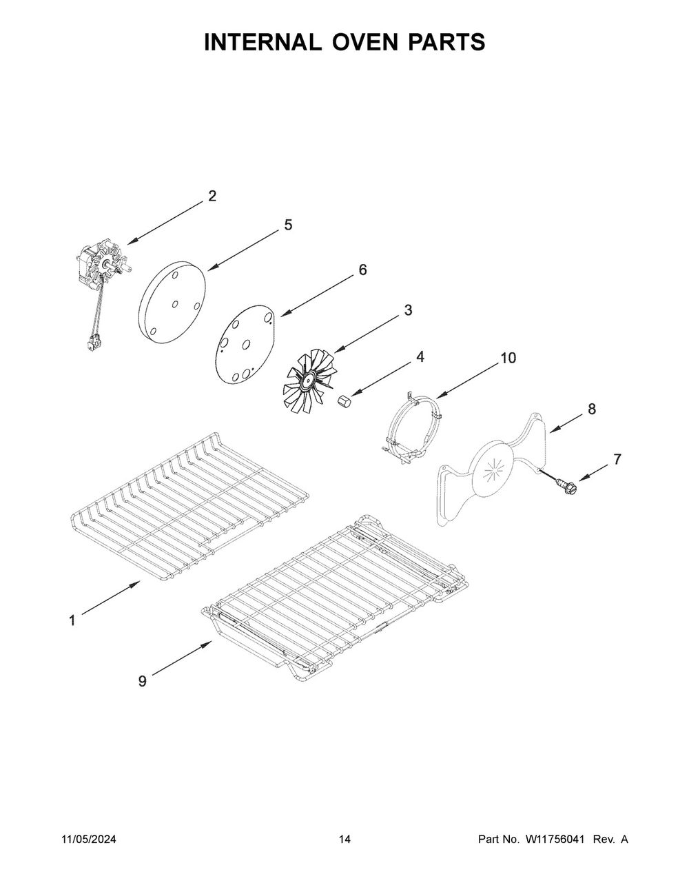08 - Internal Oven Parts Diagram and Parts List for KFGD500EWH11  Whirlpool Range