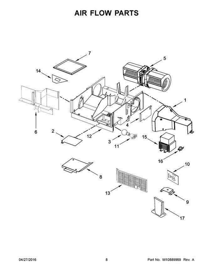 05 - Air Flow Parts Diagram and Parts List for YWMH31017AB4  Whirlpool Microwave