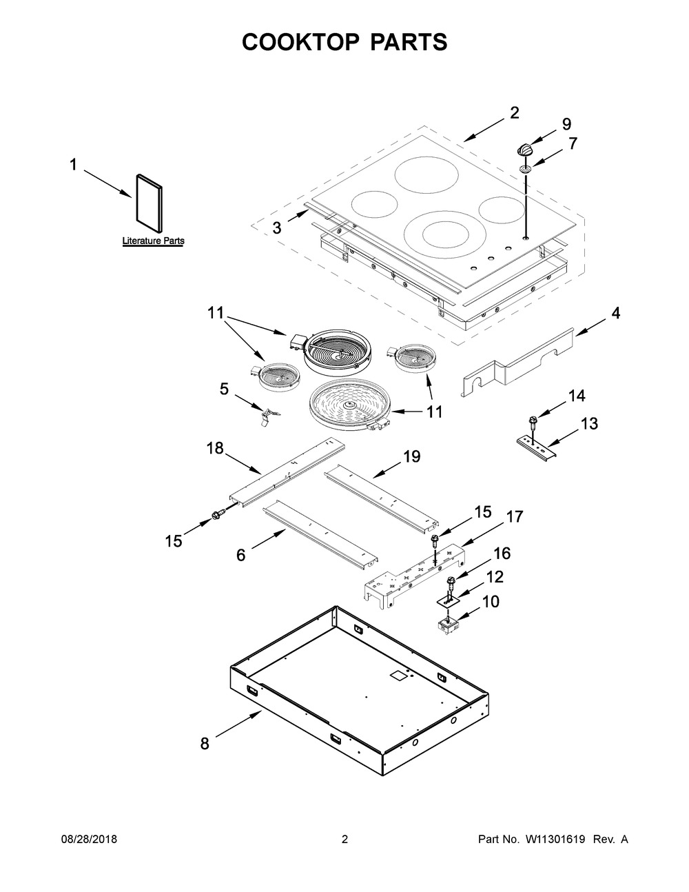 Cooktop Parts Diagram and Parts List for WCE55US0HB01  Whirlpool Cooktop