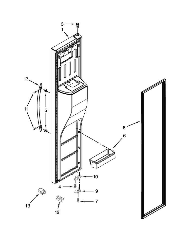 Freezer Door Parts Diagram and Parts List for WRS571CIDB00  Whirlpool Refrigerator