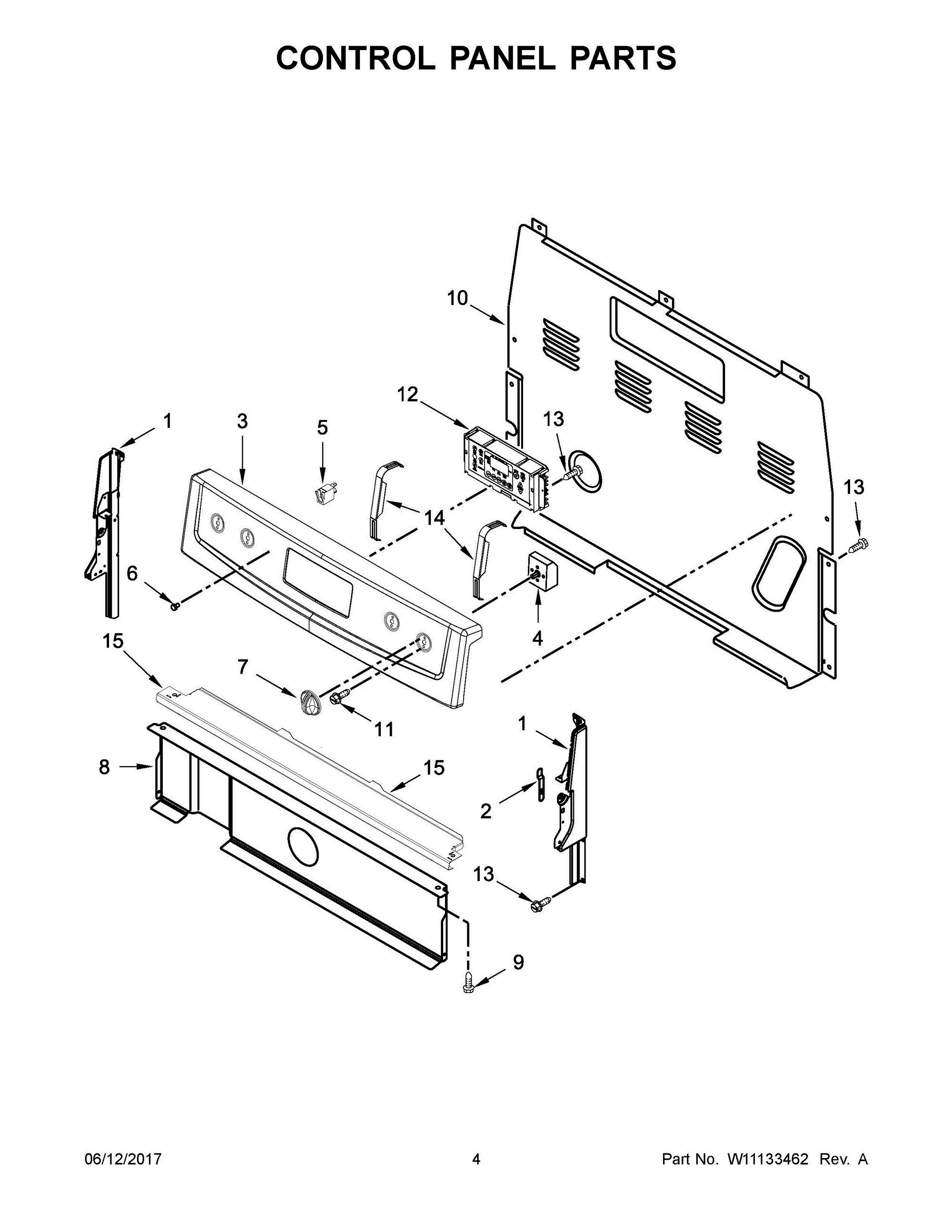03 - CONTROL PANEL PARTS Diagram and Parts List for WFE320M0EW1  Whirlpool Range