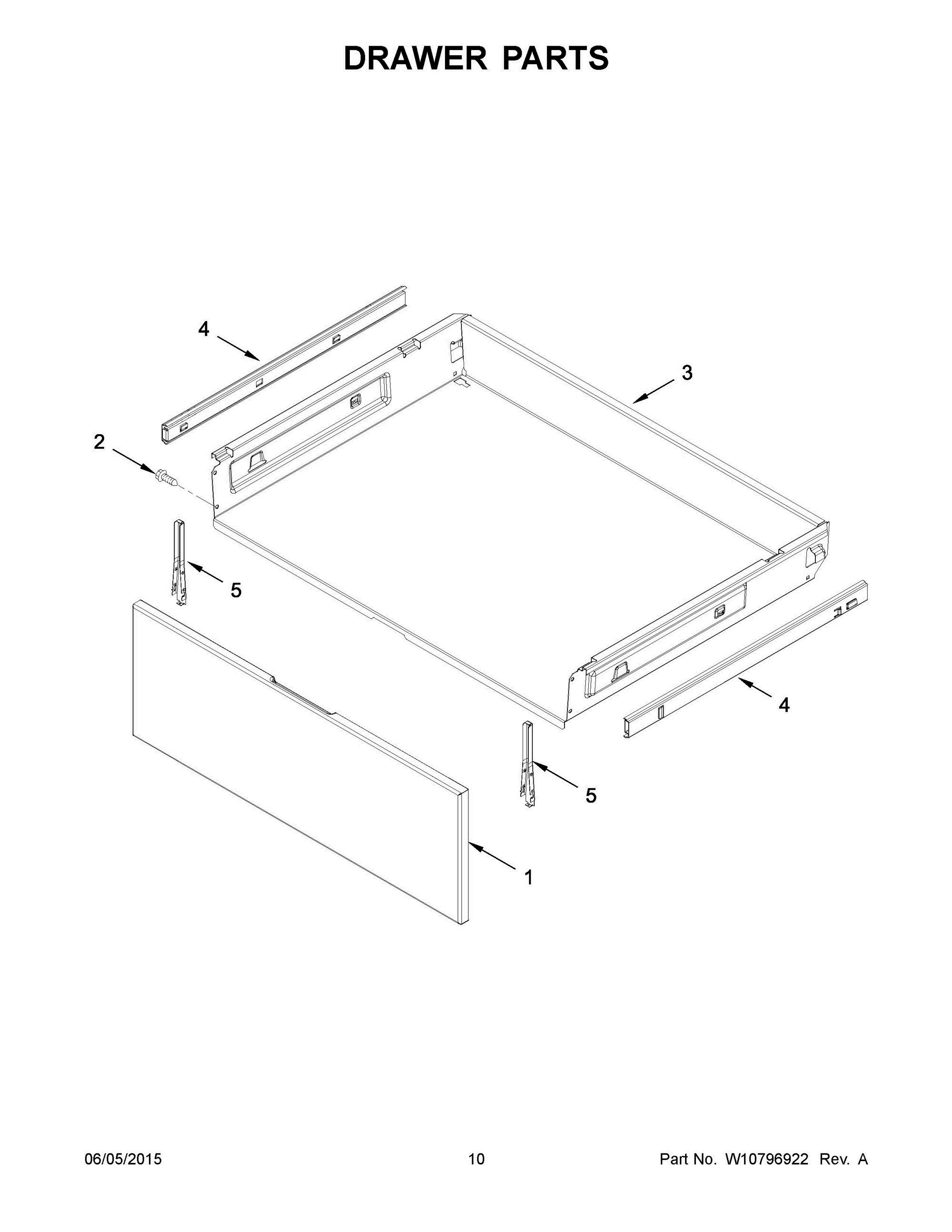 06 - DRAWER PARTS Diagram and Parts List for YWFE540H0EB0  Whirlpool Range