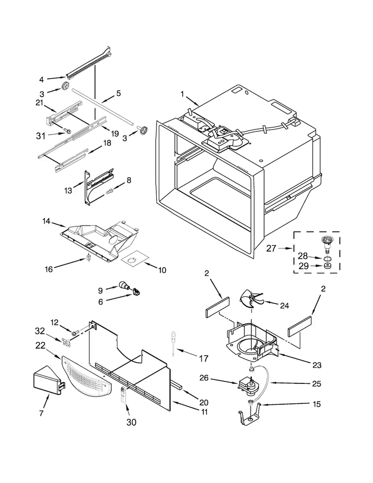 Freezer Liner Parts Diagram and Parts List for KRFC300ESS00  KitchenAid Refrigerator