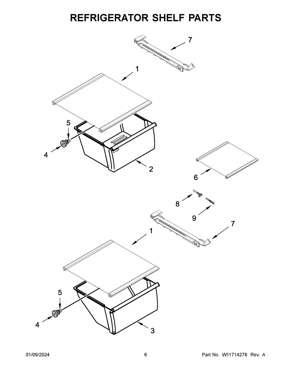Refrigerator Shelf Parts Diagram and Parts List for WRS315SDHM12  Whirlpool Refrigerator