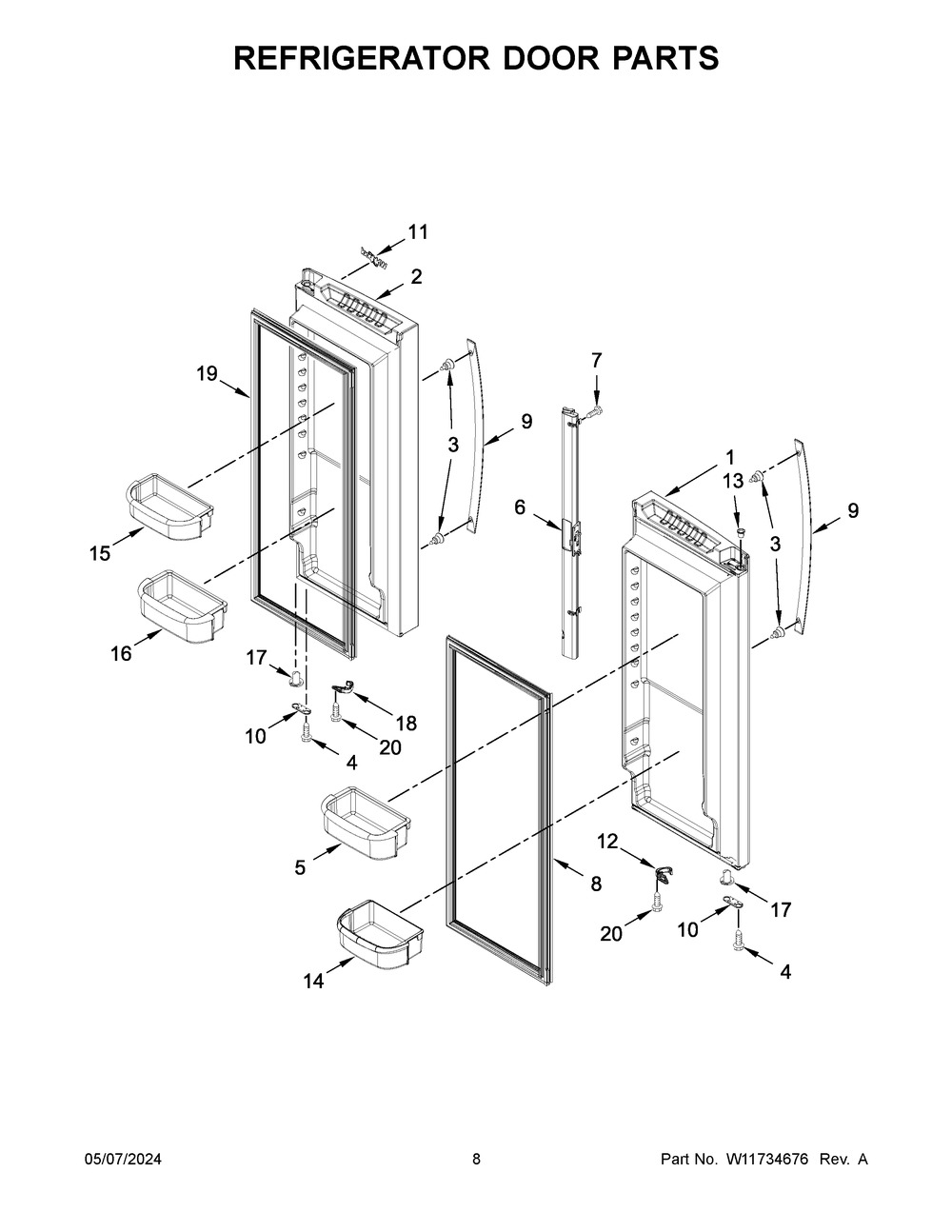 Refrigerator Door Parts Diagram and Parts List for WRFF5333PZ02  Whirlpool Refrigerator