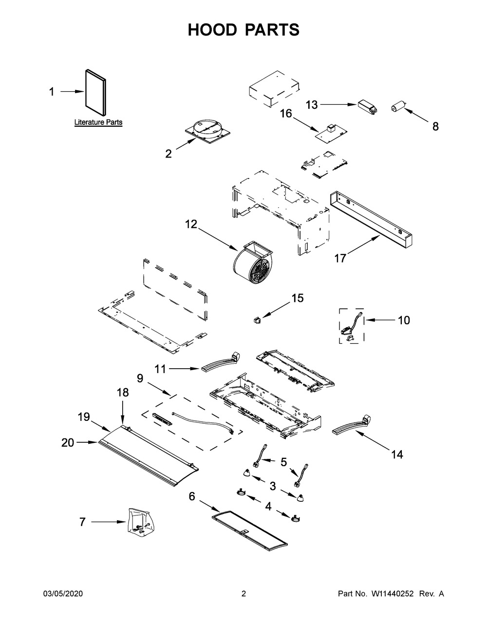 Hood Parts Diagram and Parts List for KXU2830JSS0  Whirlpool Range Hood