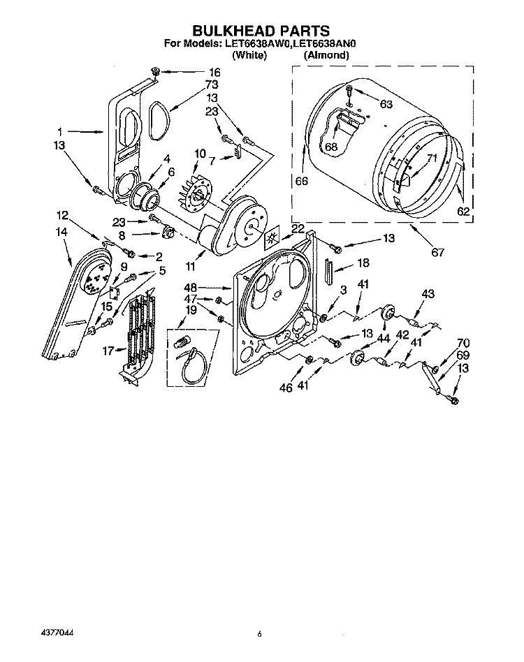 SECTION Diagram and Parts List for LET6638AW0  Whirlpool Dryer