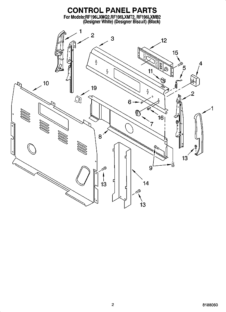 CONTROL PANEL PARTS Diagram and Parts List for RF196LXMQ2  Whirlpool Range