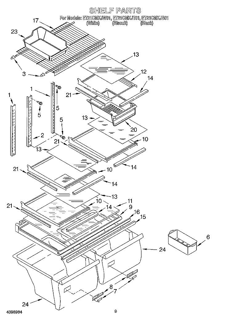 SHELF, OPTIONAL Diagram and Parts List for ET21CMXJB01  Whirlpool Refrigerator