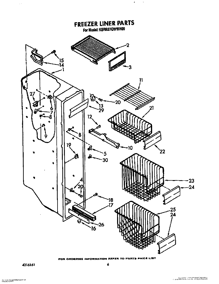 FREEZER LINER Diagram and Parts List for KSRB27QWWH00  KitchenAid Refrigerator