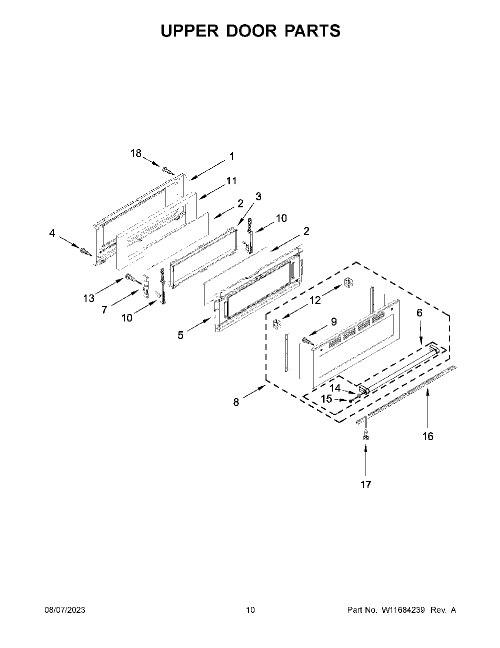 Upper Door Parts Diagram and Parts List for KFED500ESS06  KitchenAid Range