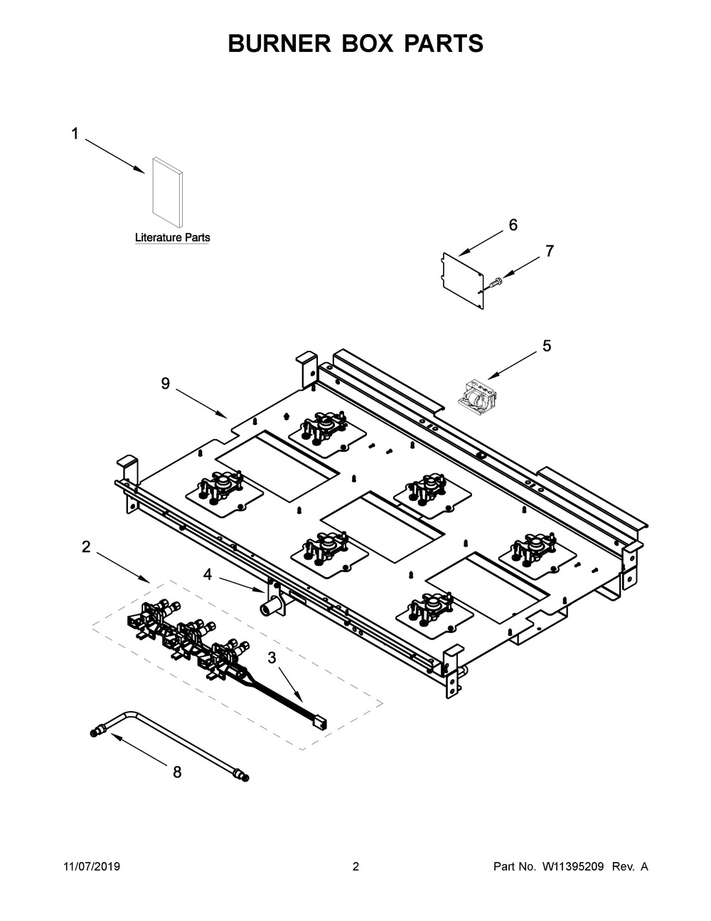 Burner Box Parts Diagram and Parts List for KFGC506JSC00  Whirlpool Range