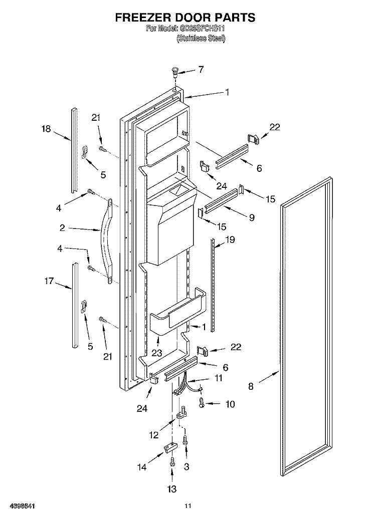 FREEZER DOOR Diagram and Parts List for GD25SFCHS111  Whirlpool Refrigerator