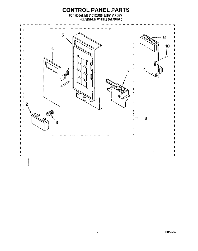 CONTROL PANEL Diagram and Parts List for MT5151XDQ5  Whirlpool Microwave
