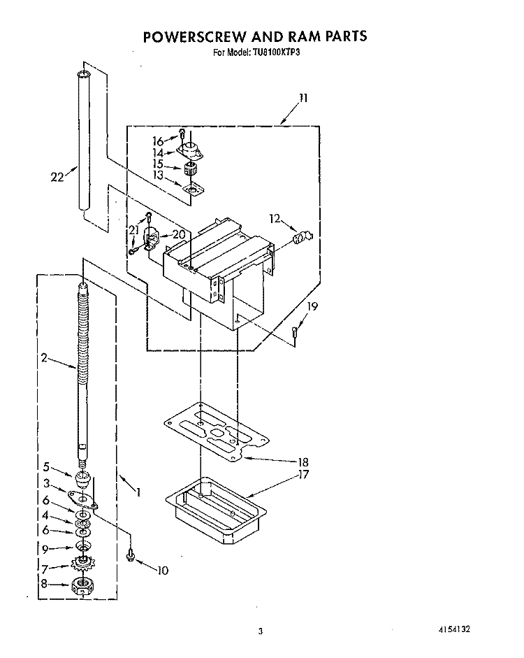POWERSCREW AND RAM Diagram and Parts List for TU8100XTP3  Whirlpool Trash Compactor