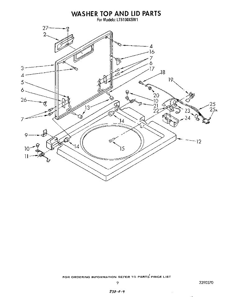 WASHER TOP AND LID Diagram and Parts List for LT5100XSW1  Whirlpool Washer Dryer Combo