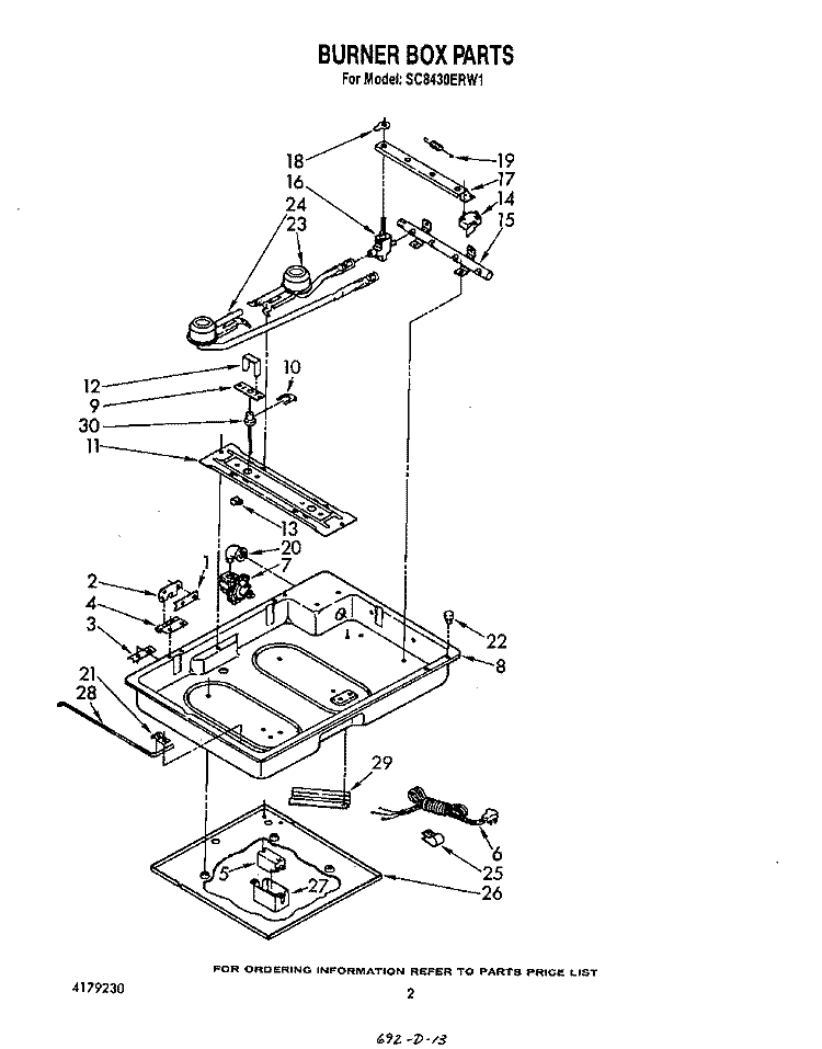 BURNER BOX Diagram and Parts List for SC8430ERW1  Whirlpool Cooktop