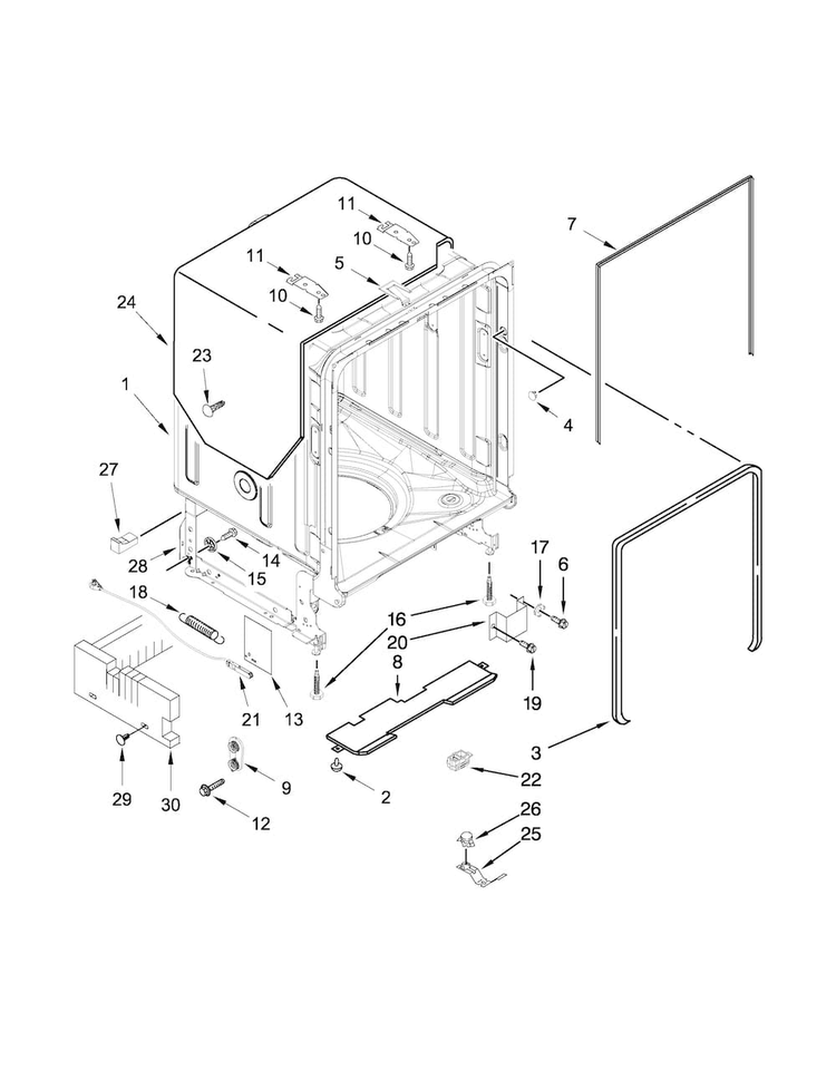 Tub And Frame Parts Diagram and Parts List for KDTE104DSS0  KitchenAid Dishwasher