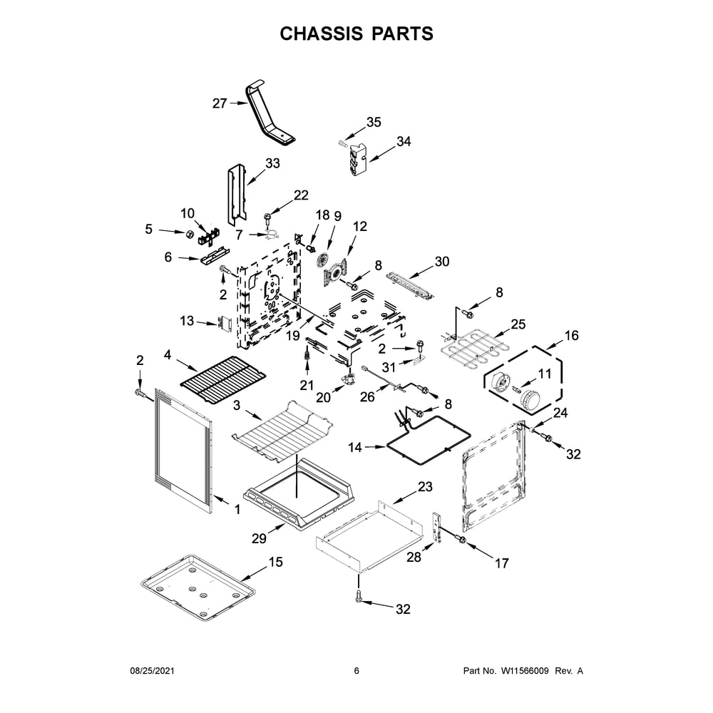 Chassis Parts Diagram and Parts List for KFEG500ESS4  KitchenAid Range