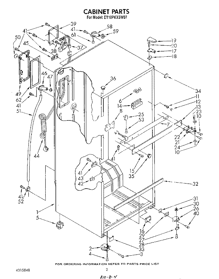 CABINET Diagram and Parts List for ET18PKXSW07  Whirlpool Refrigerator