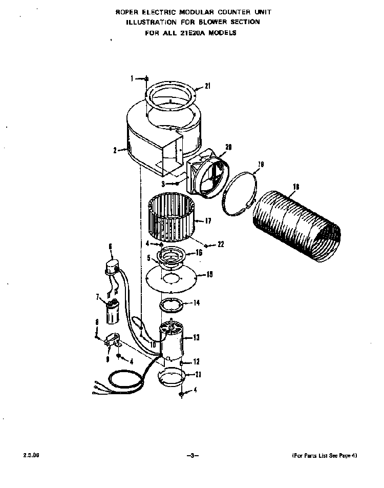 Blower Diagram and Parts List for 21E2X0E  Roper Range