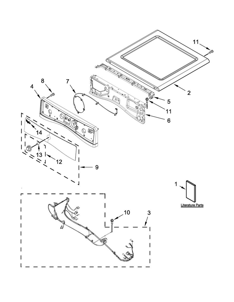 Top And Console Parts Diagram and Parts List for WGD90HEFC0  Whirlpool Dryer