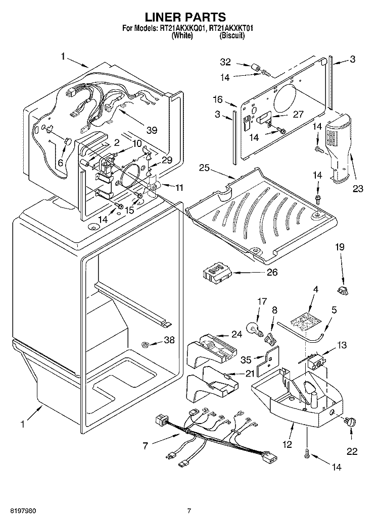 LINER Diagram and Parts List for RT21AKXKT01  Roper Refrigerator