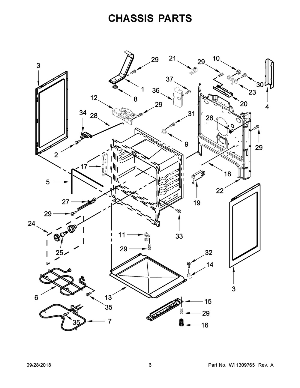 Chassis Parts Diagram and Parts List for IER660GS0  Whirlpool Range
