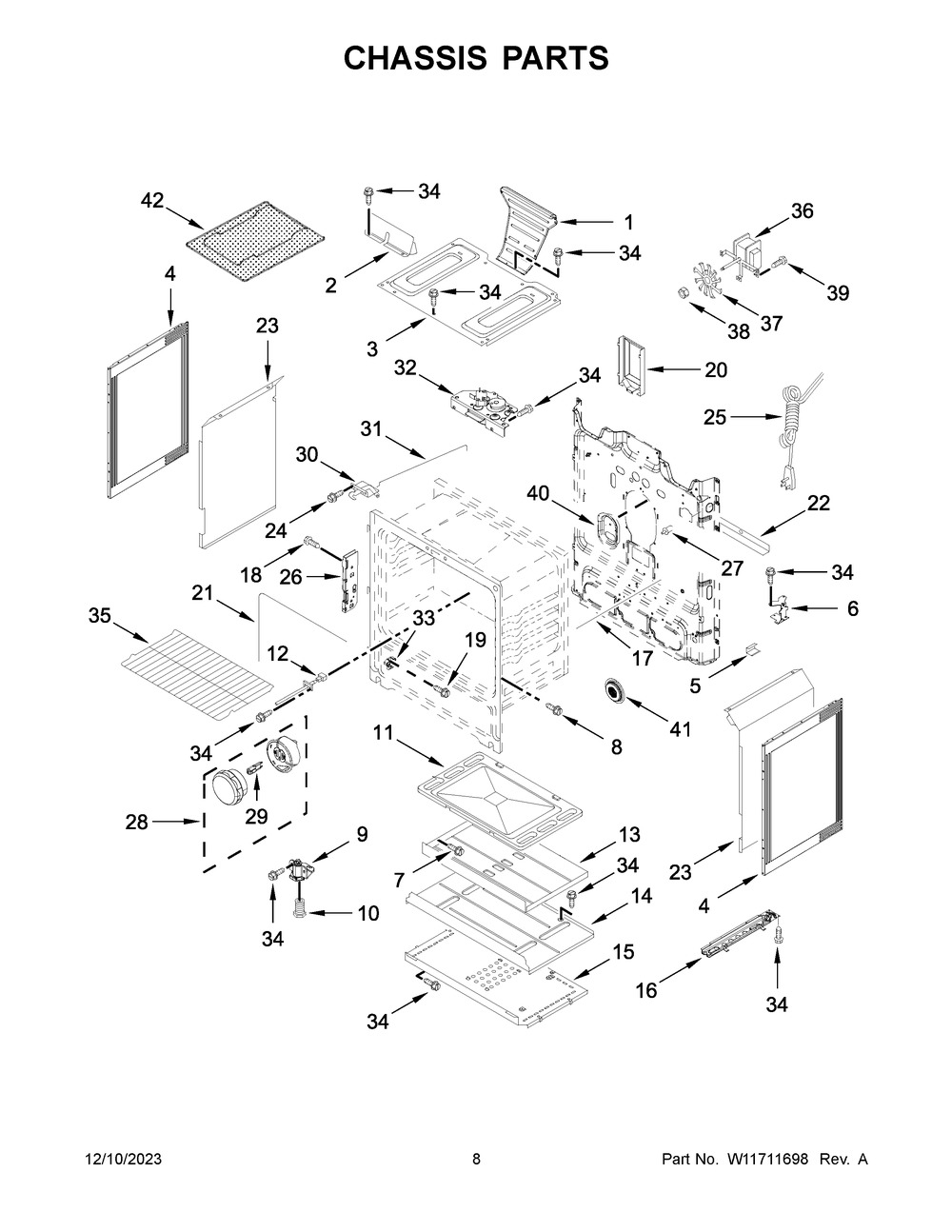 Chassis Parts Diagram and Parts List for WFG535S0LS5  Whirlpool Range