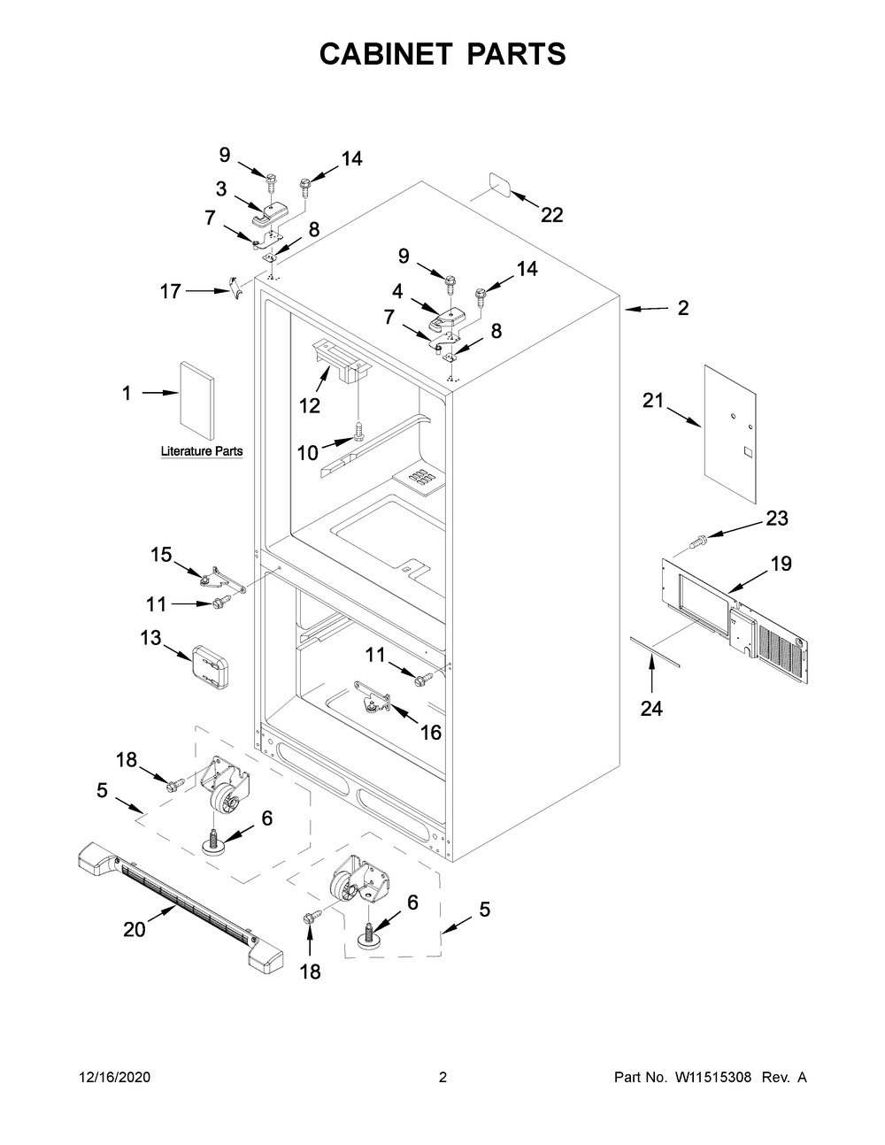 Cabinet Parts Diagram and Parts List for WRF532SNHV02  Whirlpool Refrigerator