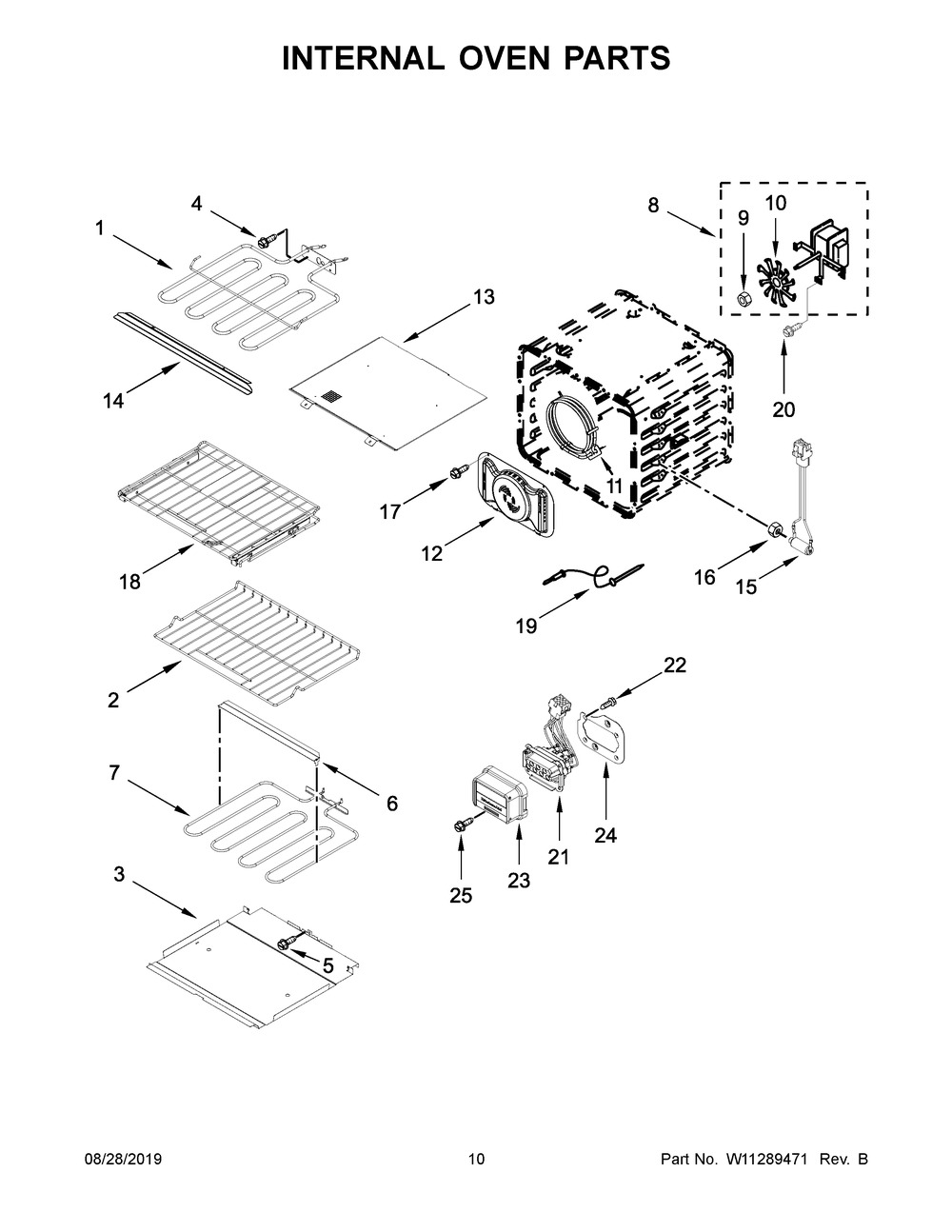 Internal Oven Parts Diagram and Parts List for KODE900HSS00  Whirlpool Wall Oven