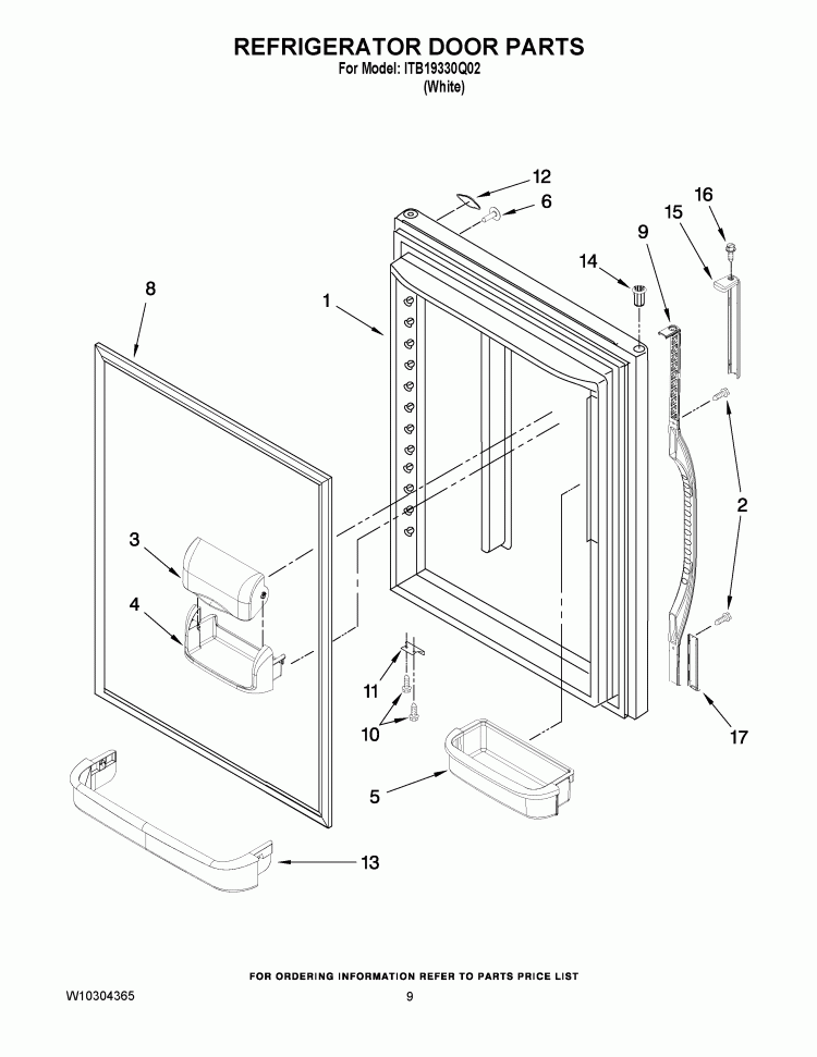 REFRIGERATOR DOOR PARTS Diagram and Parts List for ITB19330Q02  Inglis Refrigerator