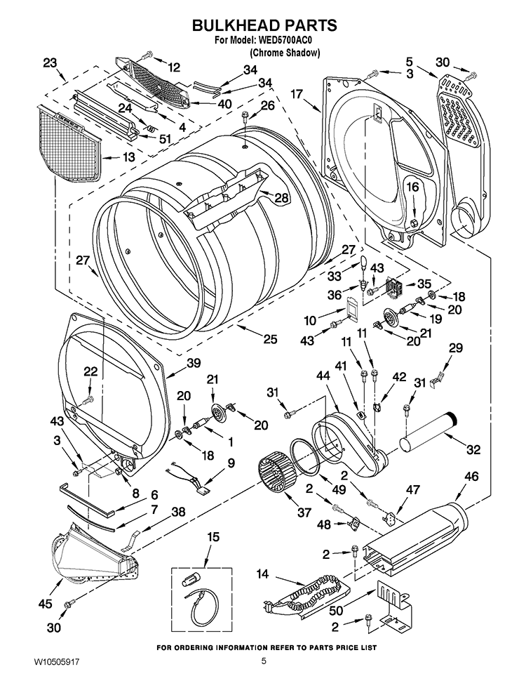 BULKHEAD PARTS Diagram and Parts List for WED5700AC0  Whirlpool Dryer