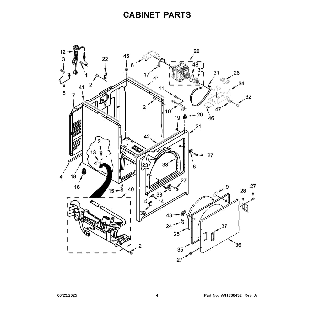 Cabinet Parts Diagram and Parts List for WGD4105LSW0  Whirlpool Dryer