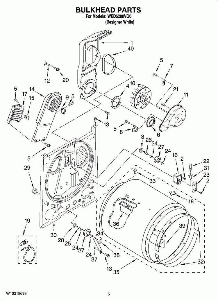 BULKHEAD PARTS, OPTIONAL PARTS (NOT INCLUDED) Diagram and Parts List for WED5200VQ0  Whirlpool Dryer