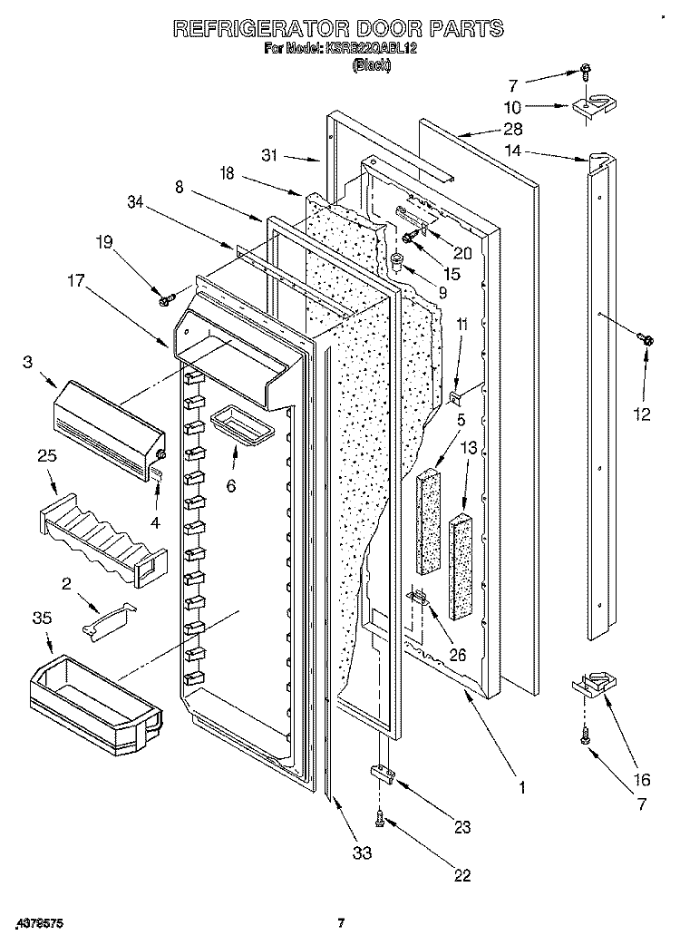 REFRIGERATOR DOOR Diagram and Parts List for KSRB22QABL12  KitchenAid Refrigerator