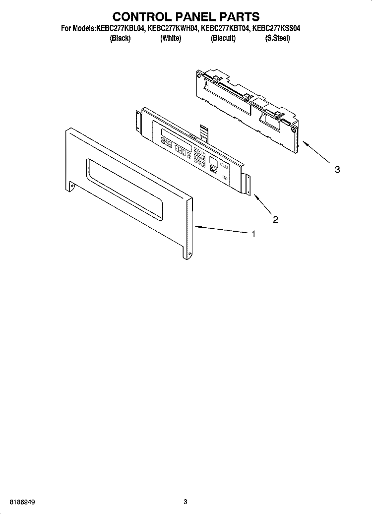 CONTROL PANEL PARTS Diagram and Parts List for KEBC277KBL04  KitchenAid Wall Oven